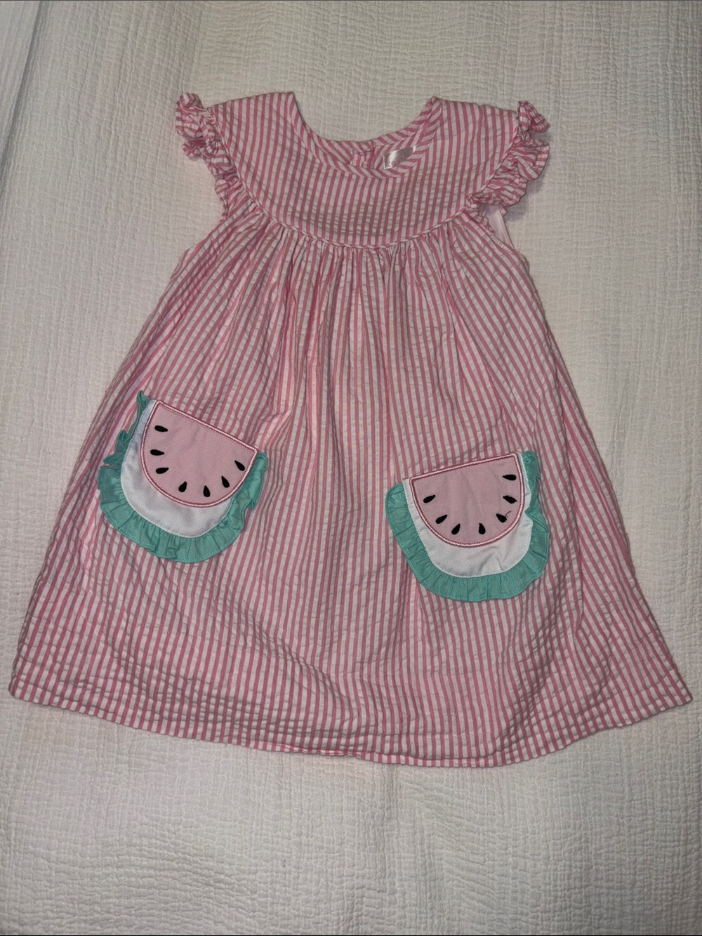 Pink Striped Girls' Watermelon Appliqué Dress